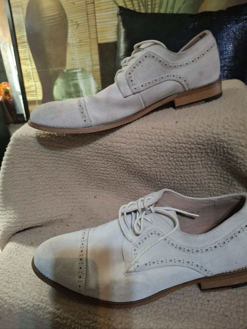 Stacy Adams Cream Suede Cap-Toe Derby Shoes